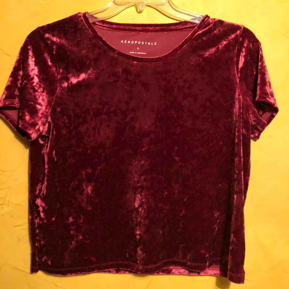 Aeropostale Red Maroon Velvet Short Sleeve Tee